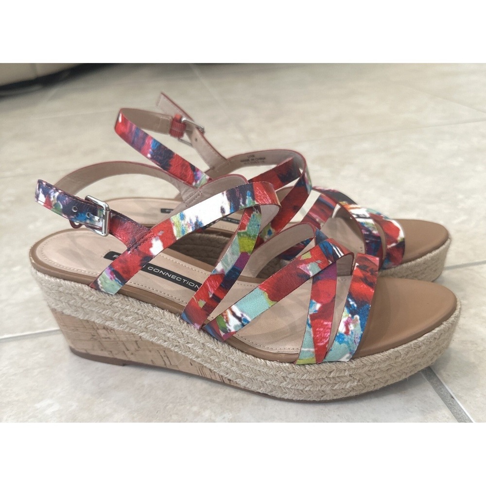 French Connection Liya Floral Espadrille Wedge Sandals Red Multi 9.5 Platform